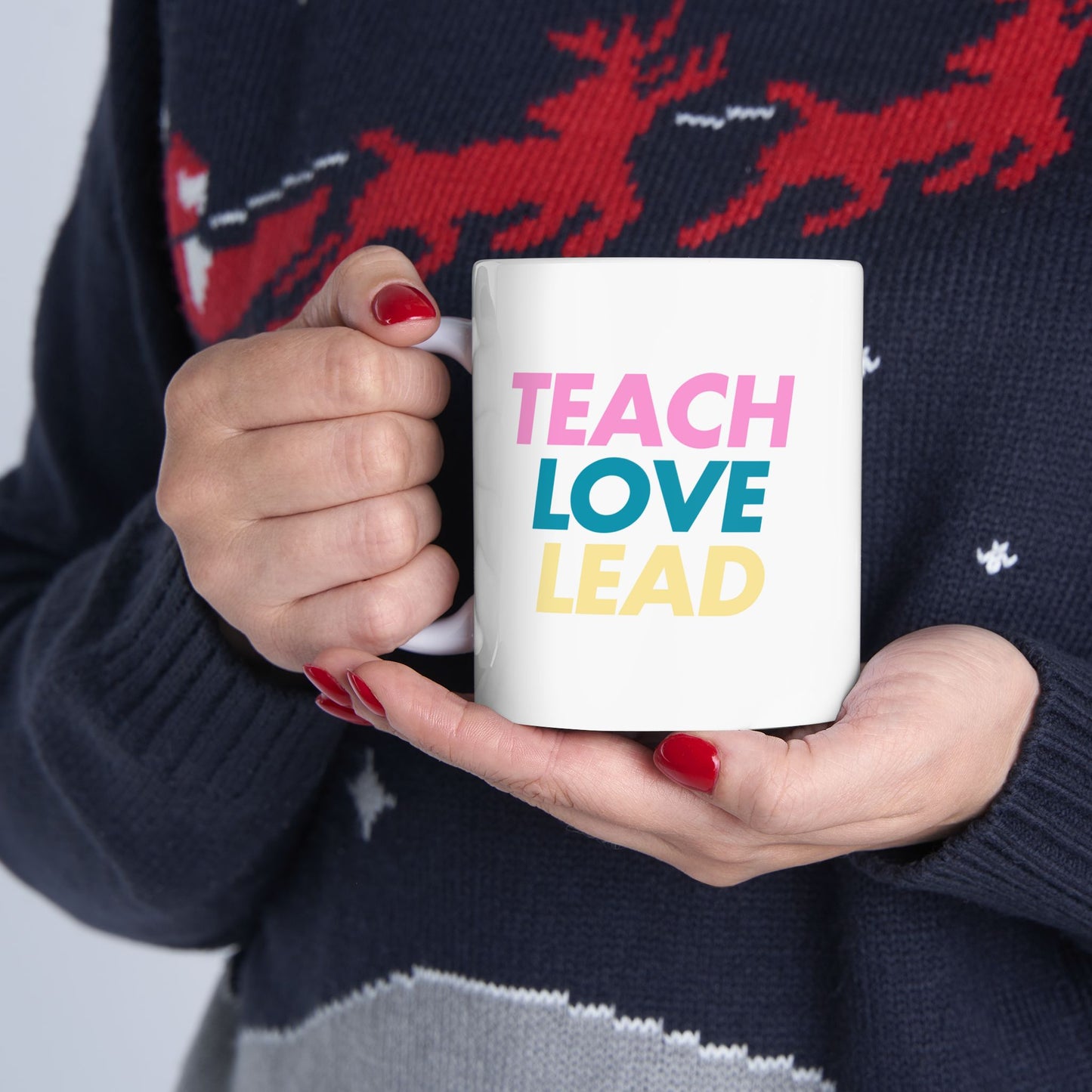 Teach Love Lead Mug – Bold Colorful Teacher Gift, Inspirational Coffee Cup for Teachers, 11oz Ceramic Mug