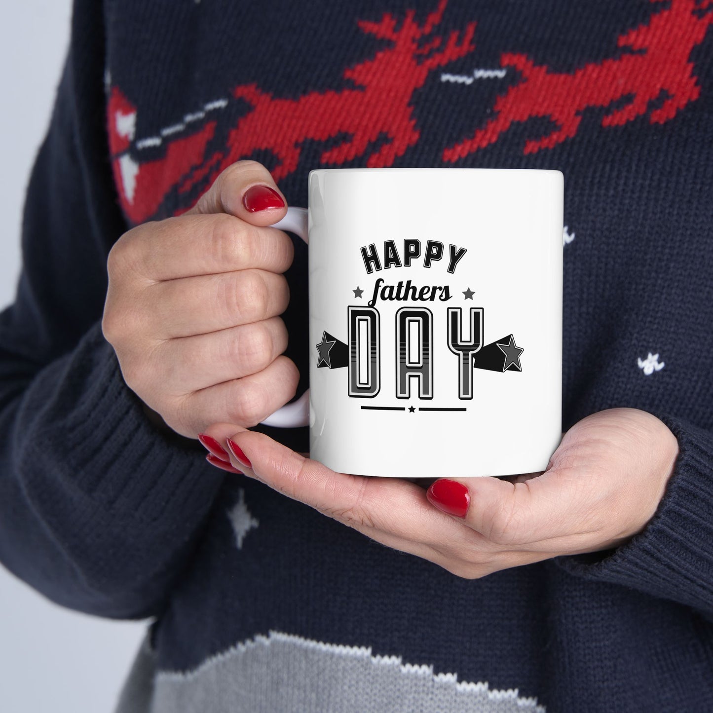 Father's Day Retro Ceramic Mug — "Happy Father's Day" Star Accent (11oz)