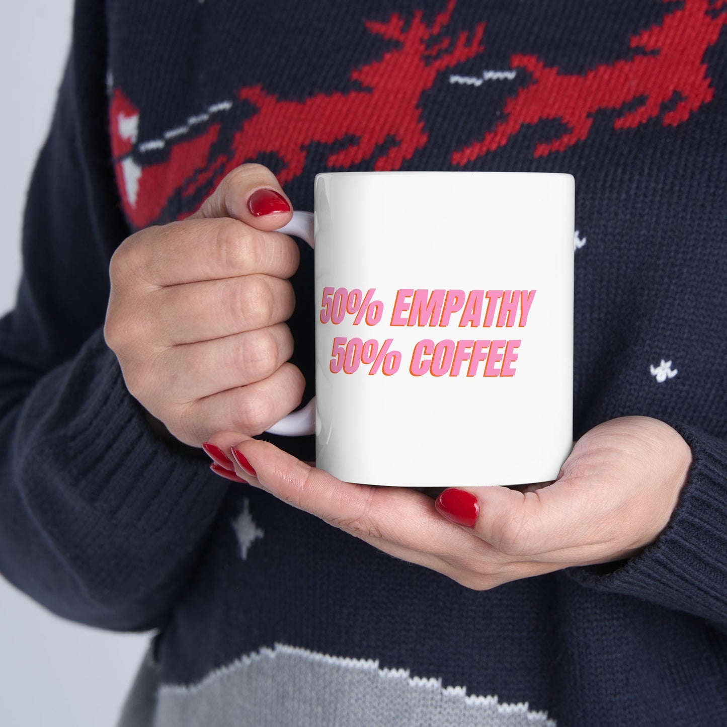 50% Empathy 50% Coffee Mug – Funny Therapist Gift, Bold Pink Typography Coffee Cup, 11oz Ceramic Mug for Mental Health Professionals