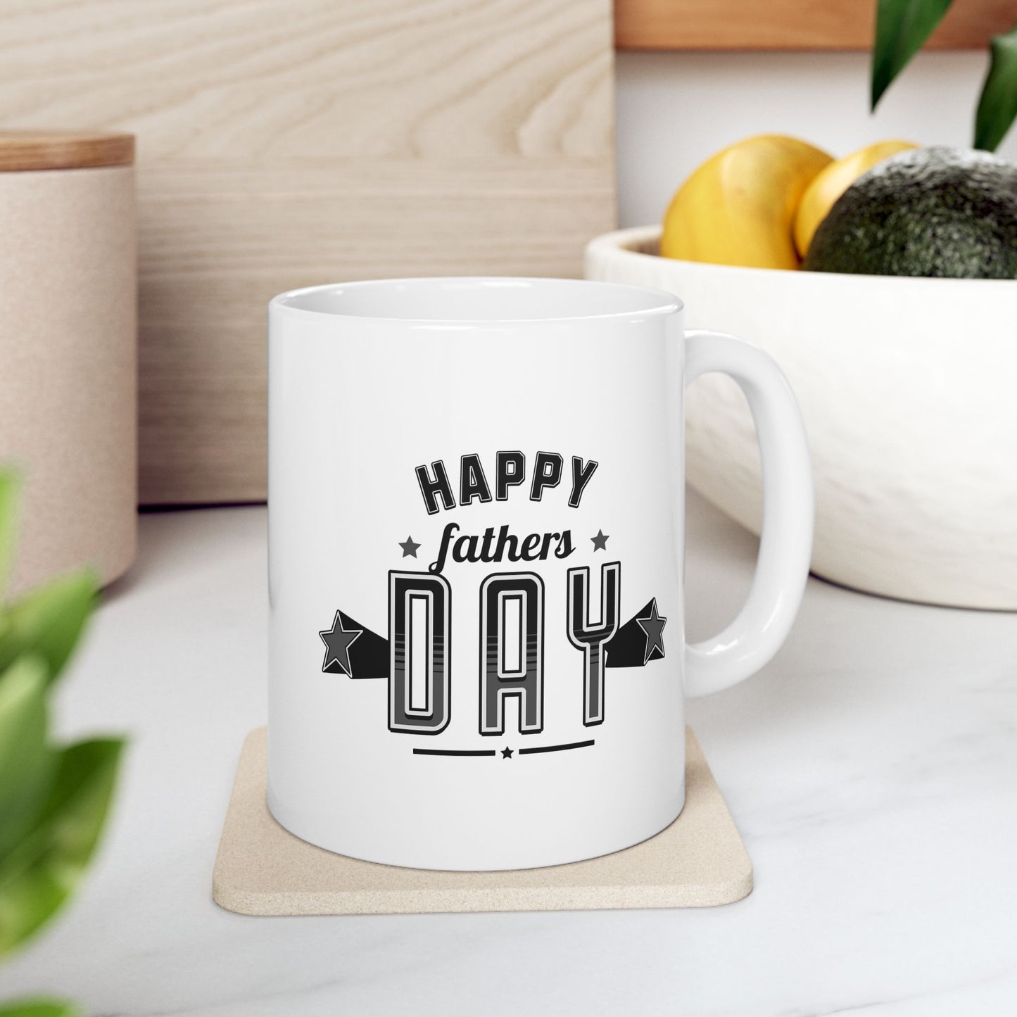Father's Day Retro Ceramic Mug — "Happy Father's Day" Star Accent (11oz)